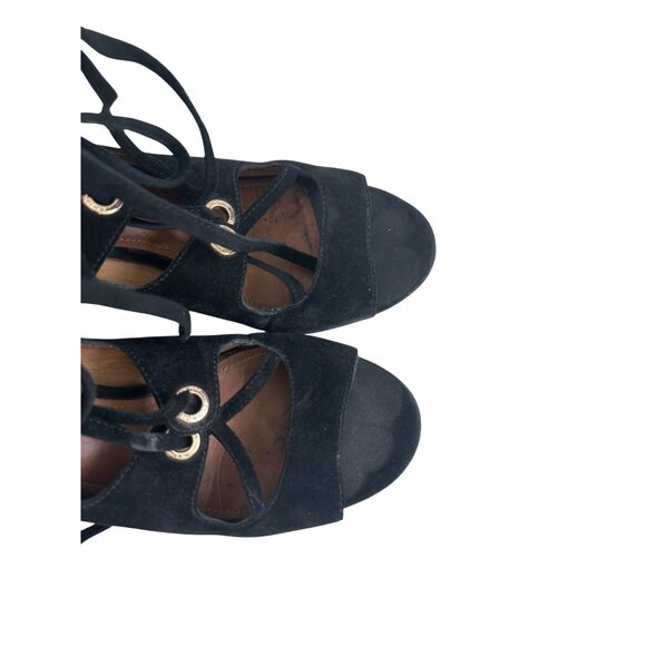 COACH Black Suede Laceup Block Heels Size 8.5 - Picture 6 of 10